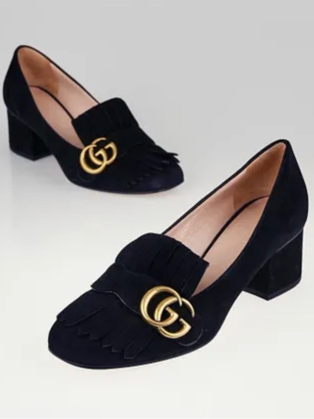 GUCCI Black Suede Marmont Mid-Heel Loafers Size 6.5/37